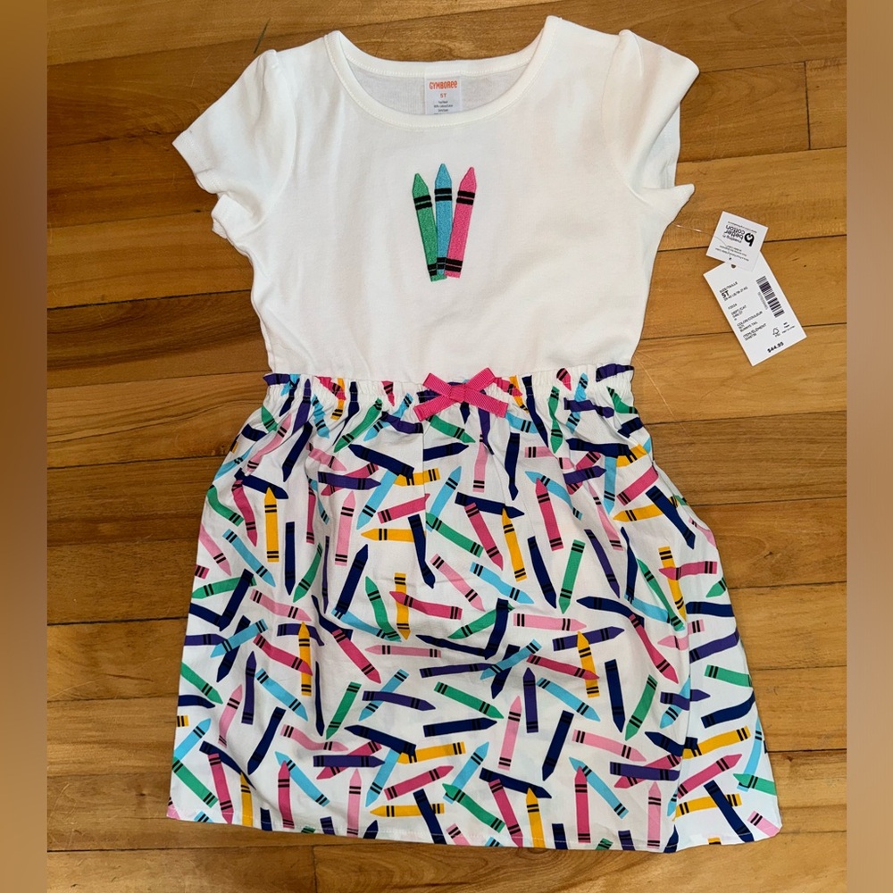 Gymboree School - Girls Embroidered Crayon Fit and Flare Dress Classroom Cutie
